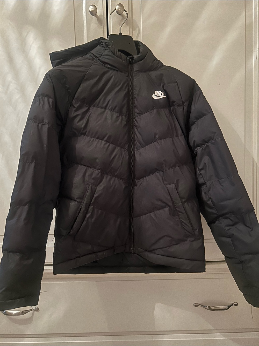 Nike Black Puffer Jacket with Hood Kids Large Black